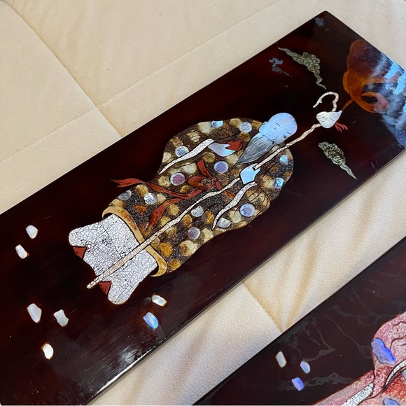 🌈 Lovely Vintage oriental abalone shell art set - Picture 3 of 11